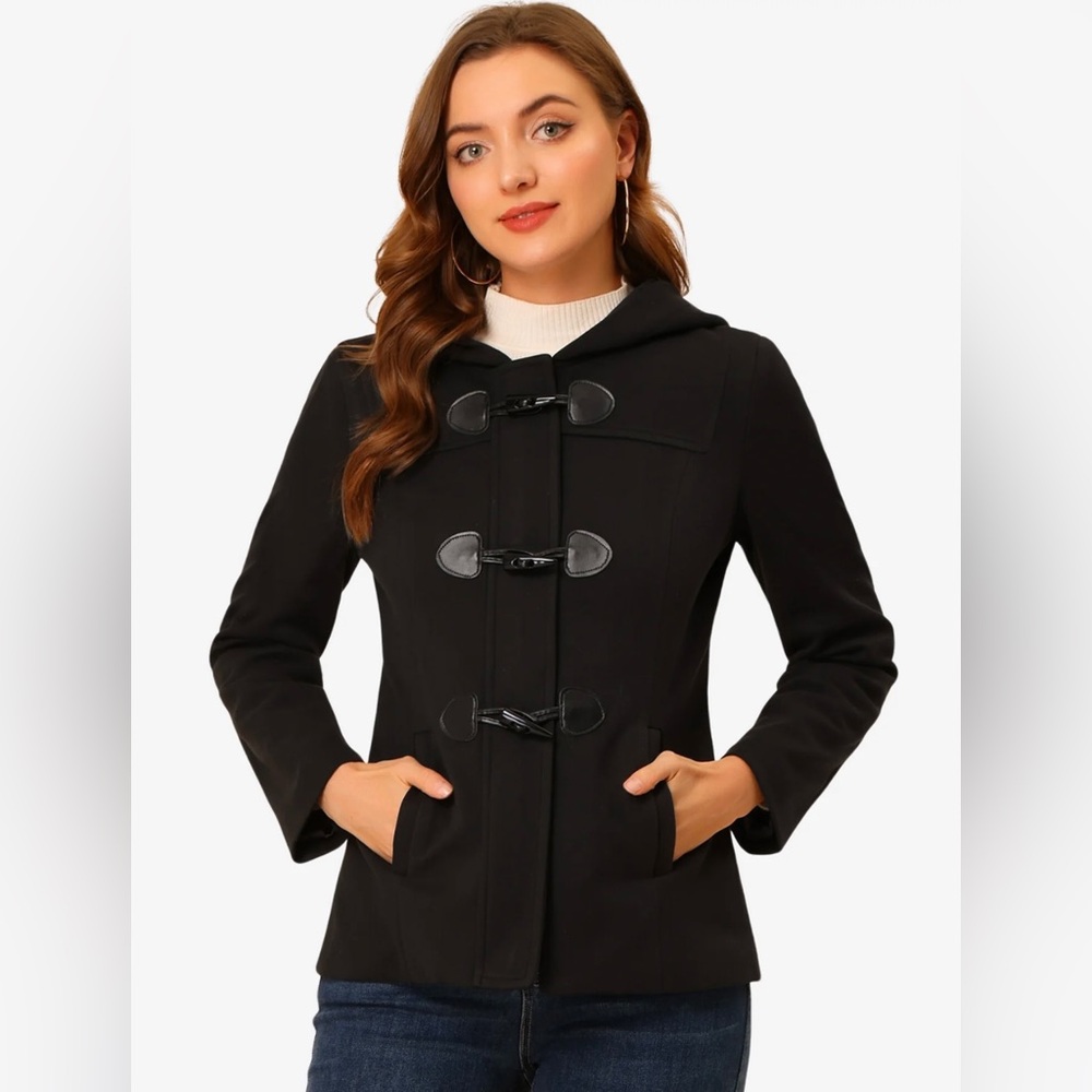Allegra K Casual Winter Hooded Pea Coat sz L